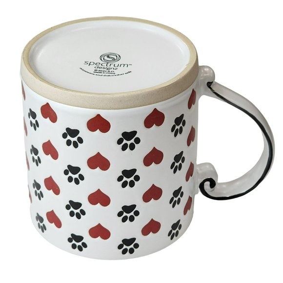 Dog Mom Ceramic Coffee Mug Red Hearts And Black Dog Paws Printed 16 oz - Picture 4 of 16